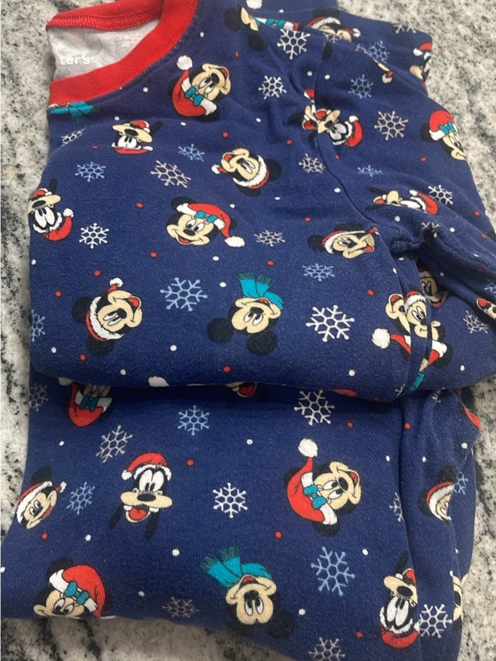 Disney Blue Mickey Mouse Holiday Pajama Set with Red Trim